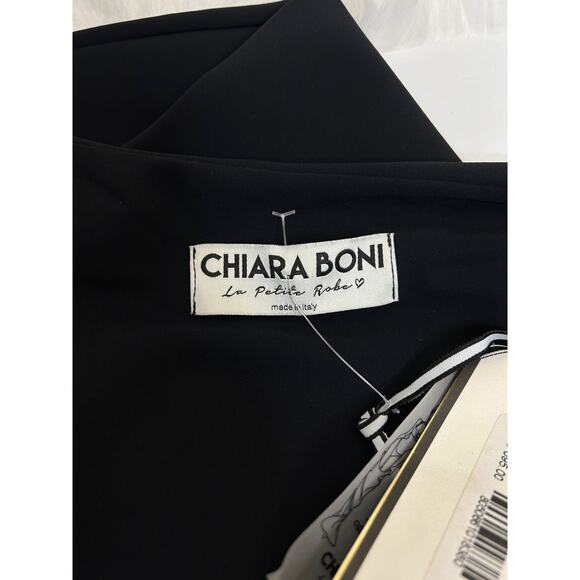 Chiara Boni Mini Dress Size 8 Black Cocktail Retro A-Line Rigmore Illusion Italy - Picture 9 of 10
